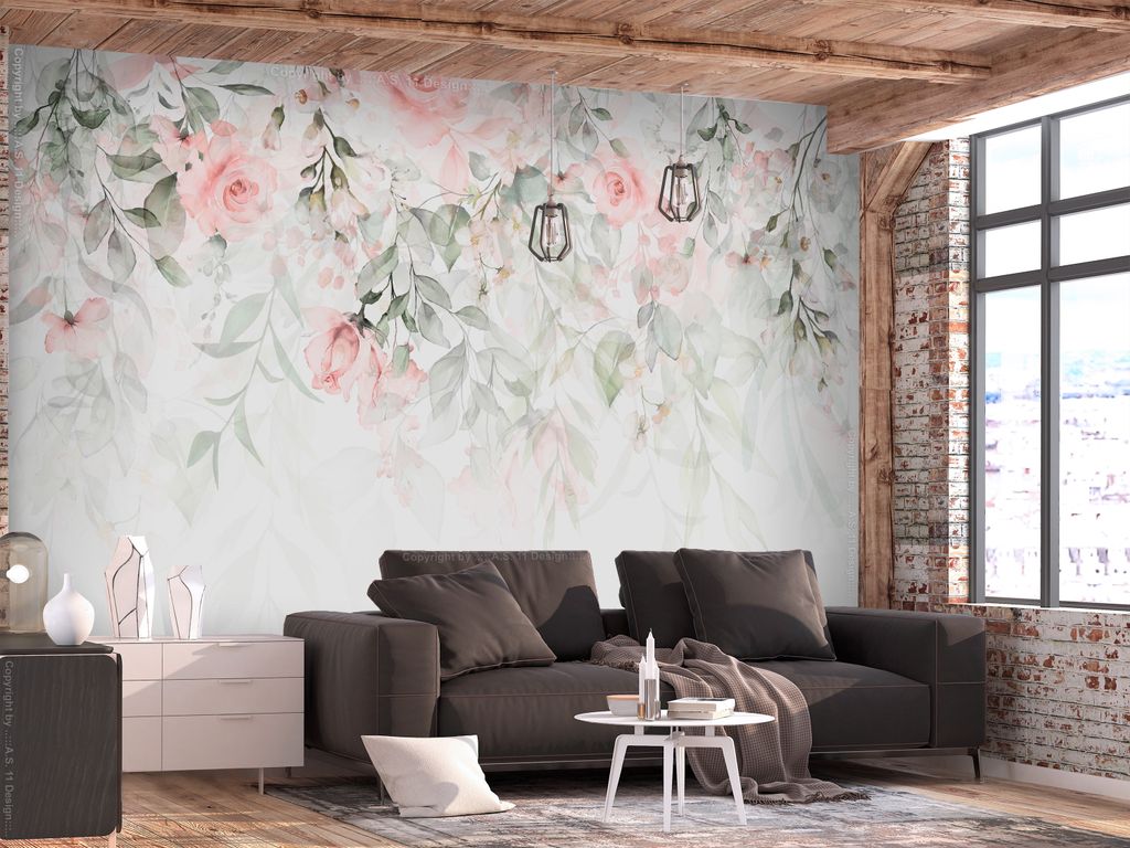 Vlies Fototapete Blätter 300x210 cm Tapeten Wandtapete XXL Rose Natur Pflanzen Botanik wie gemalt b-A-0697-a-b