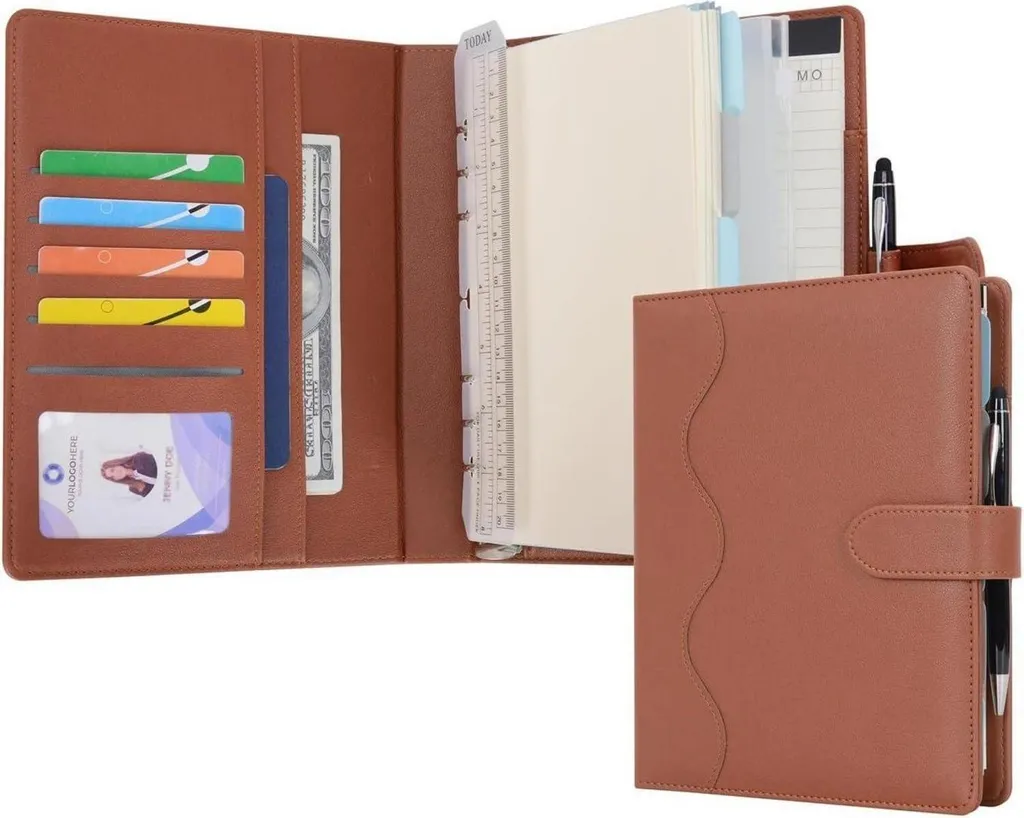Rechargeable A5 Journal en Cuir PU Marron Portfolio à Anneaux Recharge
