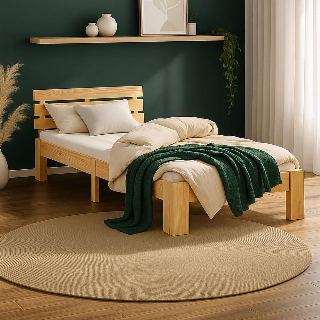 Homestyle4u Massivholzbett 90x200 Kiefer Natur – Bett mit Matratze mit Standard 100 | Einzelbett Jugendbett Kinderbett Gästebett | Homestyle4u
