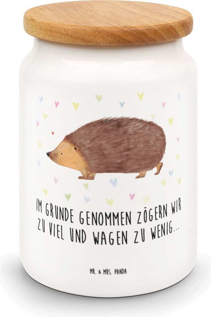 Mr. & Mrs. Panda Aromadose Igel Herzen - Weiß - Geschenk, Vertrauen, Kaffeedose, Frischhaltedose, Aufbewahrungsdose, Dose, Liebe, Kuss, Herz, Teed...