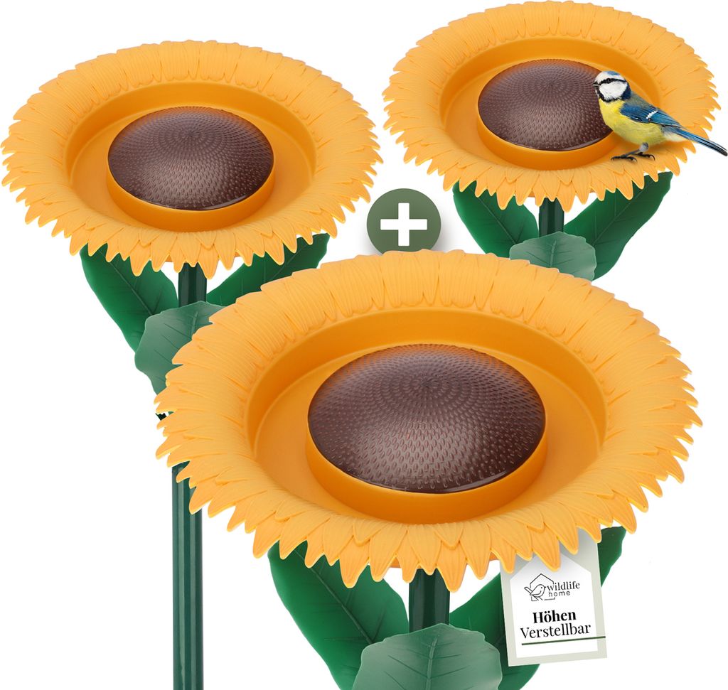 WILDLIFE HOME Trink- & Futterblume 3 Stück I Vogeltränke stehend für Wildvögel 60cm I Vogelfutterspender mit Ständer, Vogelfutterstation, Futt...
