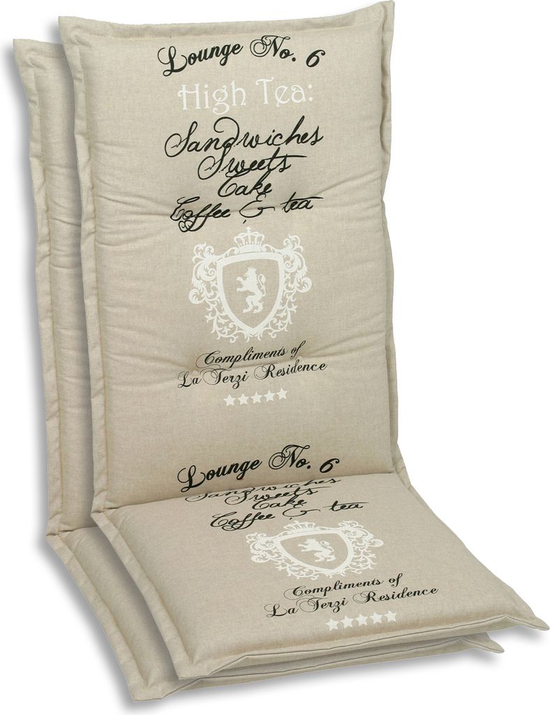 GO-DE Textil, Sesselauflage Mittellehner, 2er Set, Farbe: beige, Maße: 108 cm x 50 cm x 7 cm, Rueckenhoehe: 60 cm