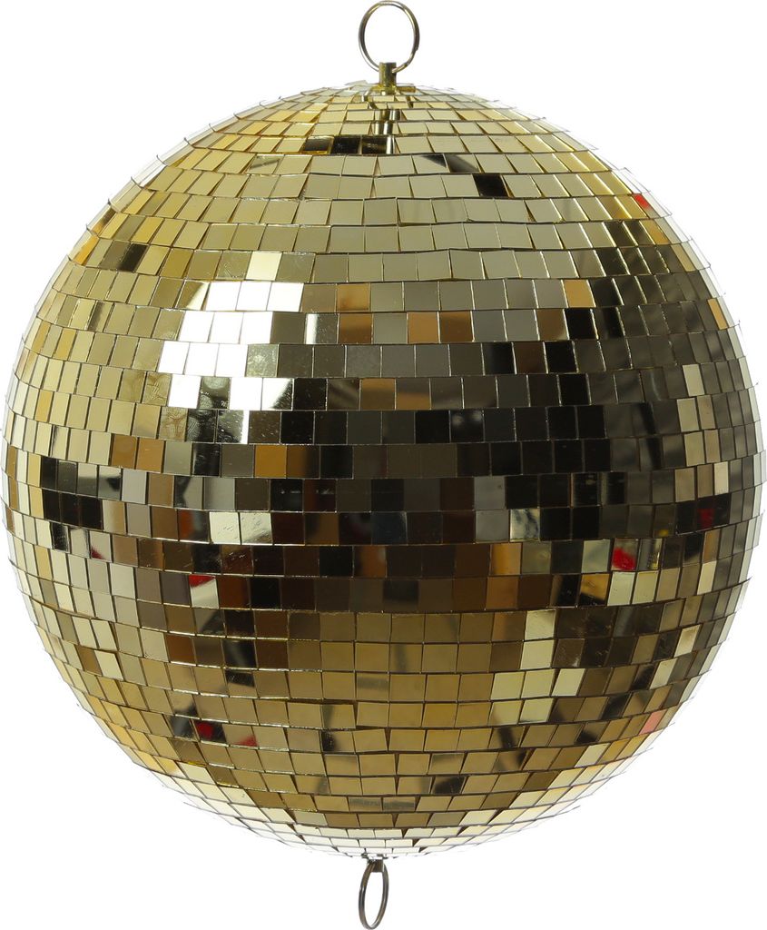 Spiegelkugel 30cm - gold - Discokugel Echtglas - 10x10mm Spiegel - PROMO - Metallöse oben + unten