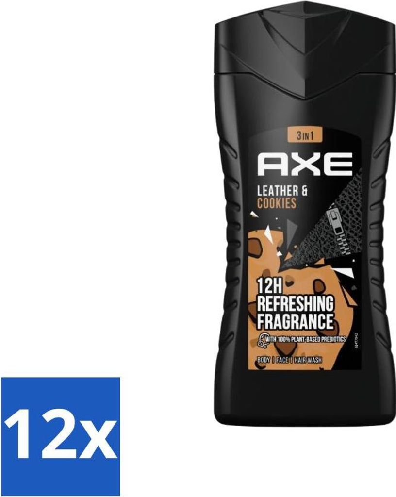 Axe - 3-in-1 Duschgel - Leder & Kekse - 100% pflanzlich - 250 ml - Vorteilspack - 12 Stücke