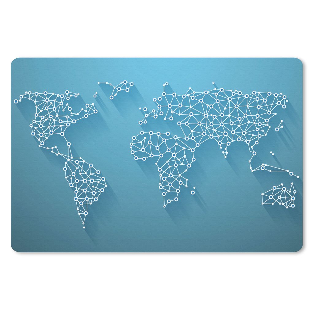 MuchoWow Mauspad Mousepad Weltkarte - Linien - Blau 27x18 cm - Mousepads - Maus Mat - Pad - Mausunterlage - Büroartikel - Desk Matten