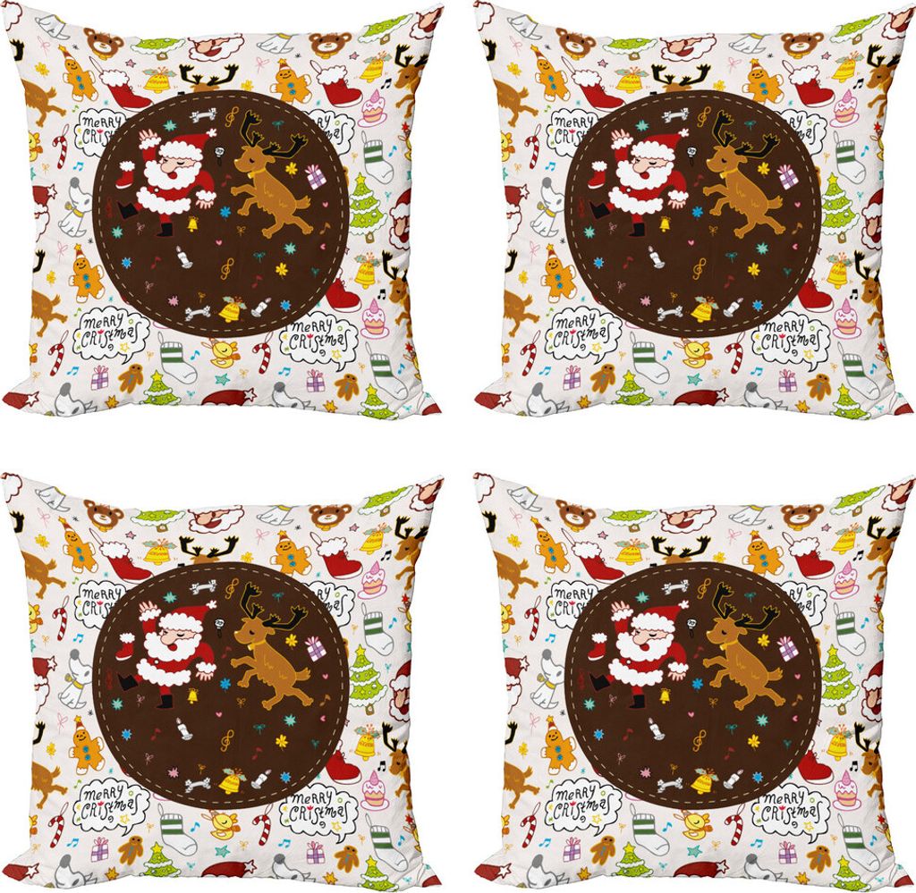 ABAKUHAUS Weihnachten Kissenbezug Set (4 Stück), Tanzen Sankt Deer, Moderner Doppelseitiger Digitaldruck, 45 cm x 45 cm, Mehrfarbig