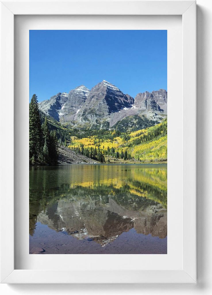 See, Berge und Wälder– Wandbild mit Rahmen – Gerahmtes Bild – Wanddekoration – 20x30 cm – Weiß