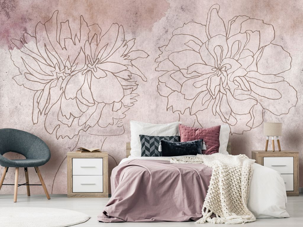Vlies Fototapete Skizze 400x280 cm Tapeten Wandtapete XXL Pflanze Floral Körper Zeichnung wie gemalt h-A-0224-a-a