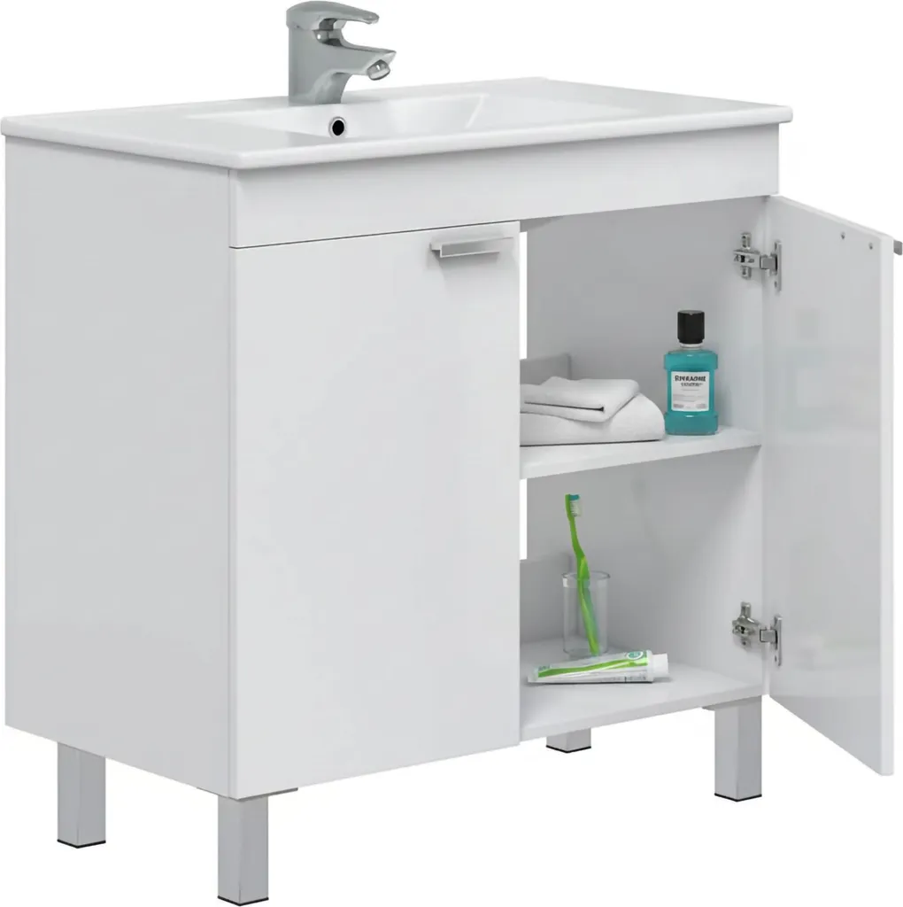 Arredo Bagno Dmora Massiola 80cm Bianco Lucido 2 Ante 2 Cassetti