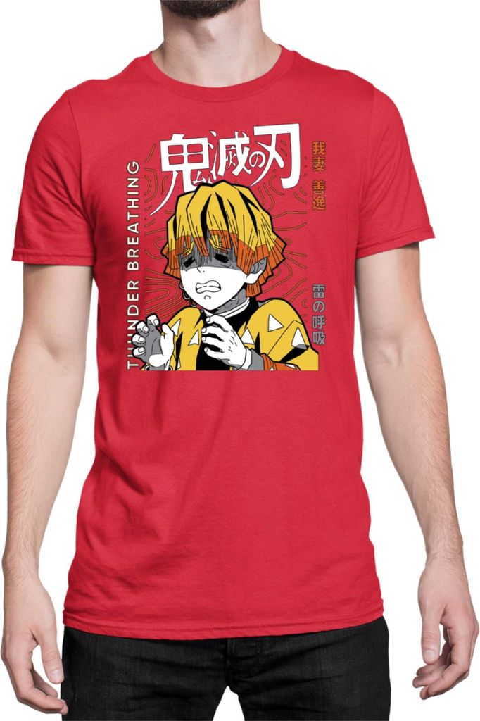 Herren T-Shirt Demon Anime Slayer Kimetsu No Yaiba Zenitsu Agatsuma 002, Man S / Rot