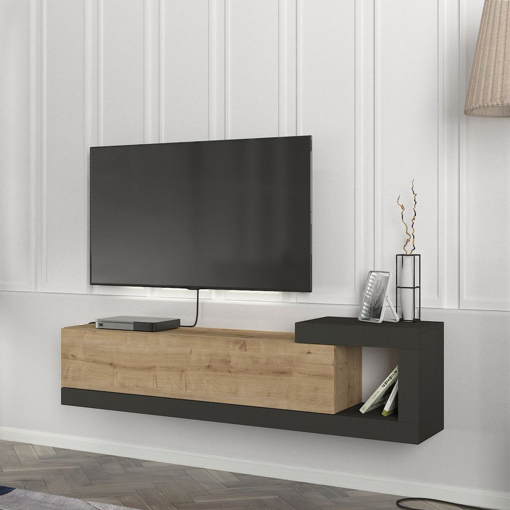 Meuble TV 'Luhanka' 150x29,5x38,5cm chêne / anthracite Image du produit 