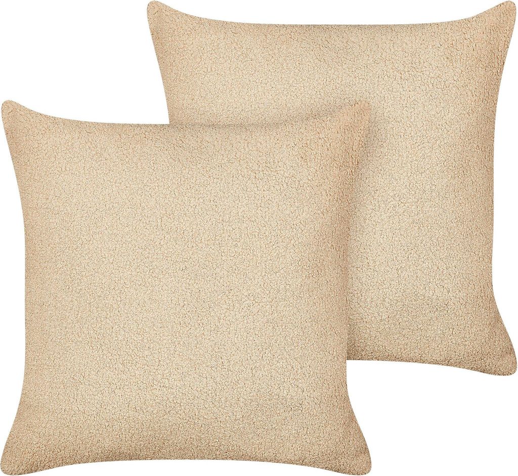 BELIANI Dekokissen 2er Set Sandbeige Bouclé Quadratisch 45x45 cm Bezug mit Füllung Reißverschluss Einfarbig Modern Wohnzimmer Schlafzimmer Sofak...