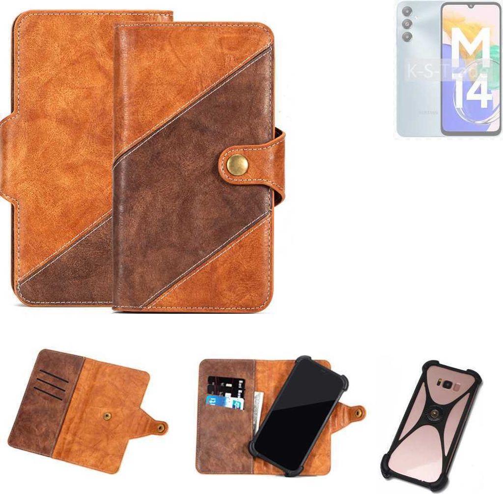 K-S-Trade Handyhülle Schutzhülle Bookstyle Case Wallet-Case kompatibel mit Samsung Galaxy M14 4G Cover Klapphülle Kantenschutz Smartphone