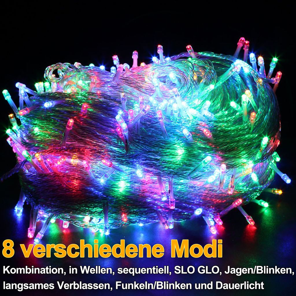Luci Di Natale Esterno 2 Pezzi, 100 LED 10m, Alimentazione A Batteria, 8 Modalità E Timer, IP44 Impermeabile, Colorate Per Albero E Giardino