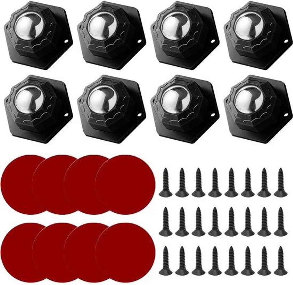 Roulettes noires autocollantes avec roulement à billes - Design discret
