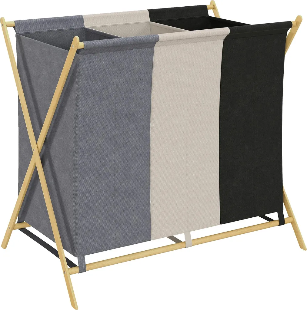 Panier à linge pliable 3 compartiments avec structure en bambou Multi