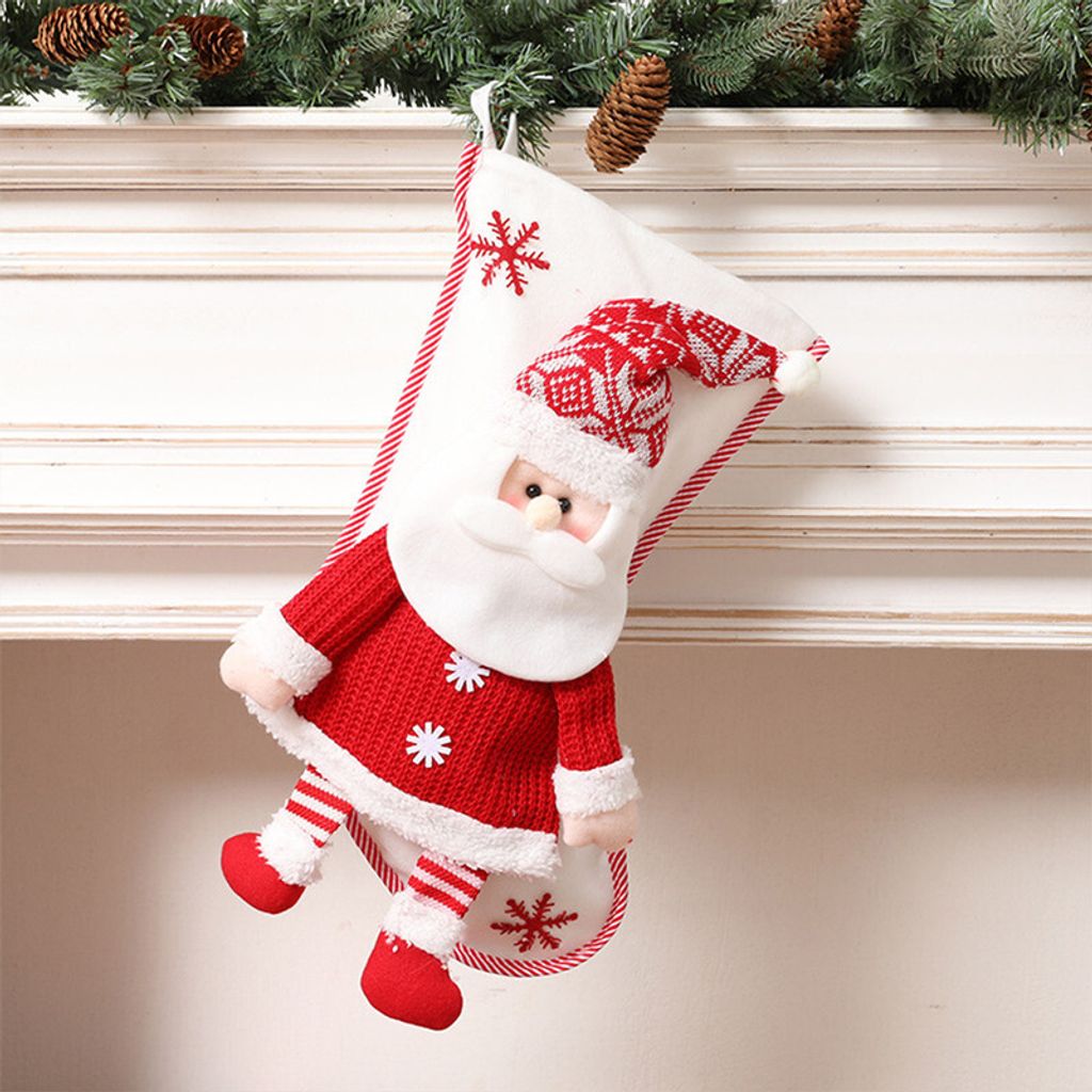 Weihnachtsstrumpf Dekoration 18" Set 3D Plüsch Weihnachtsmann Schneemann für Familienurlaub Weihnachtsfeier