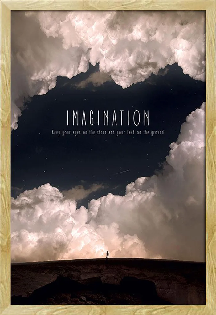 Motivazionale - Poster - Immaginazione + cornice rimovibile, Shinsuke® Maxi MDF faggio, vetro acrilico