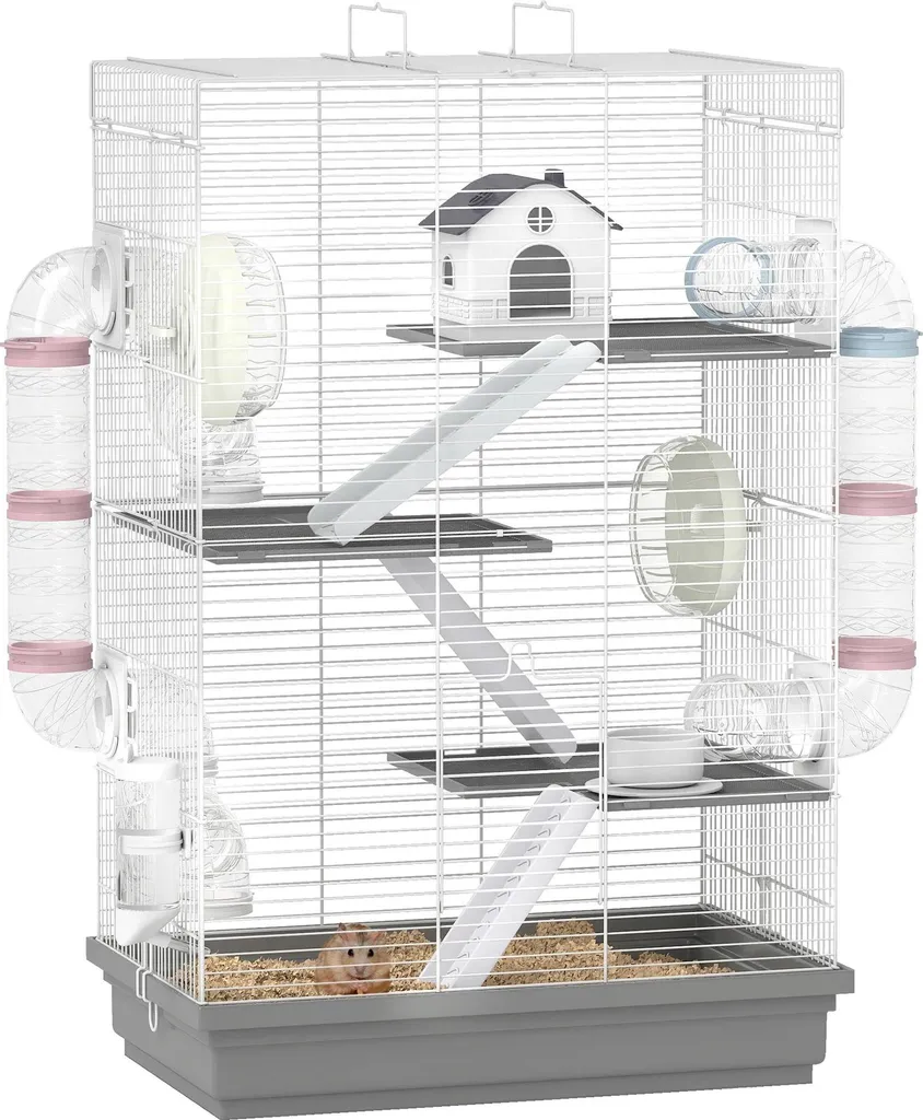 Cage pour hamster à étages 47x30x70 cm avec roue et tunnel gris anthracite