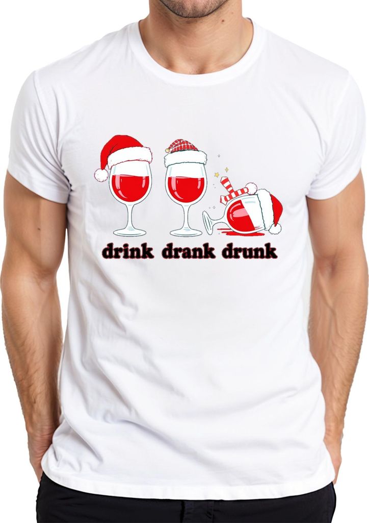 drink drank drunk Wein Weihnachten lustig Geschenk Weinliebhaber Herren T-Shirt, Weiß, 3XL