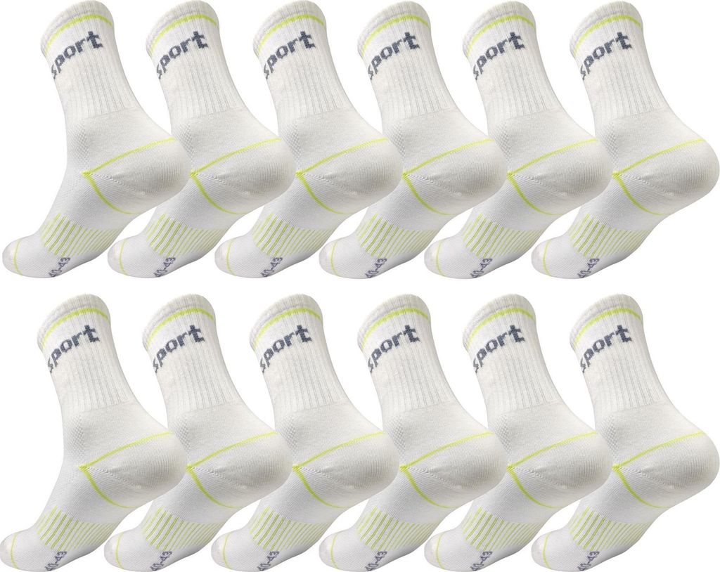 12 Paar Sportsocken Herren Damen – mit Streifen, atmungsaktiv & bequem Ecru 40-43
