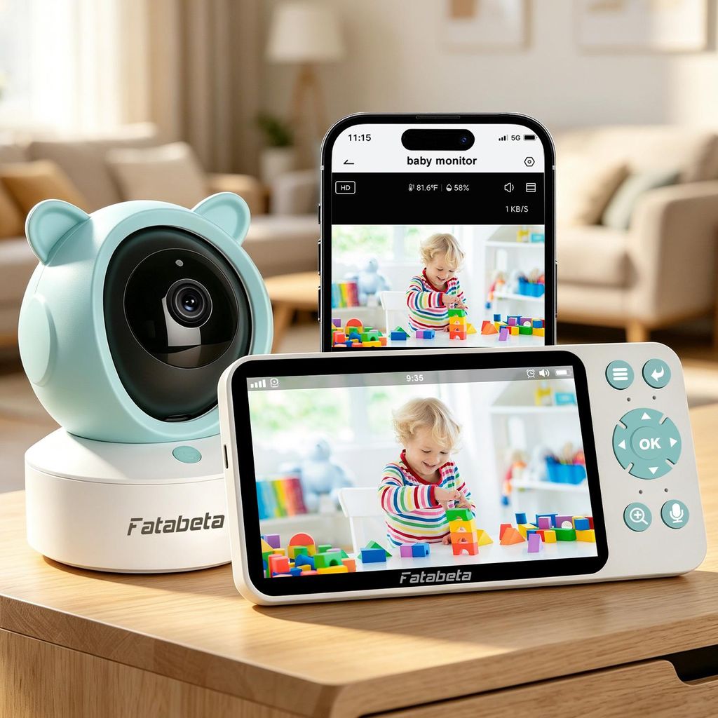 Babyphone Babyphone mit Kamera, 5 inch WLAN Video Babyfon, 1080P Video-Babyphone Duale Steuerung per App & Monitor, Weinen/Bewegungs/Geräuscherken...
