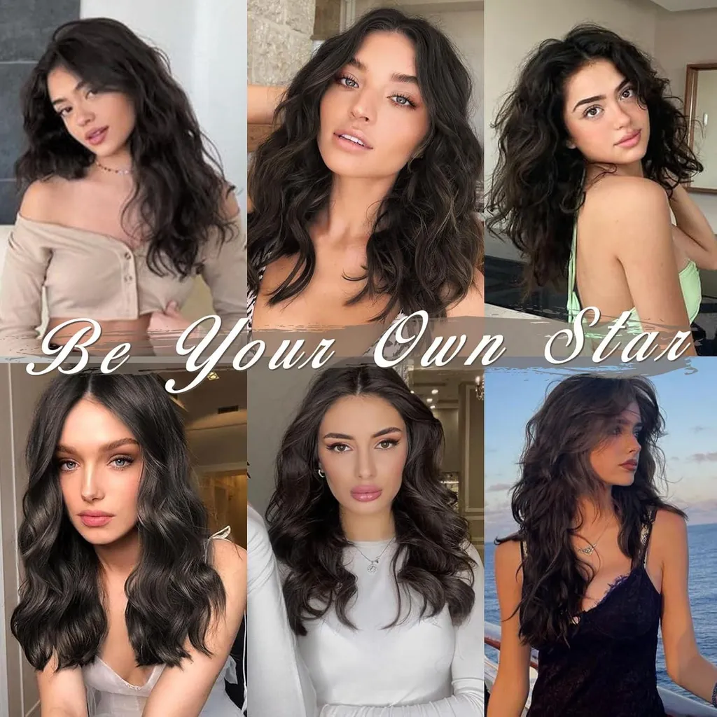 Extensions cheveux 35cm ondulé brun système 5 clips pose invisible
