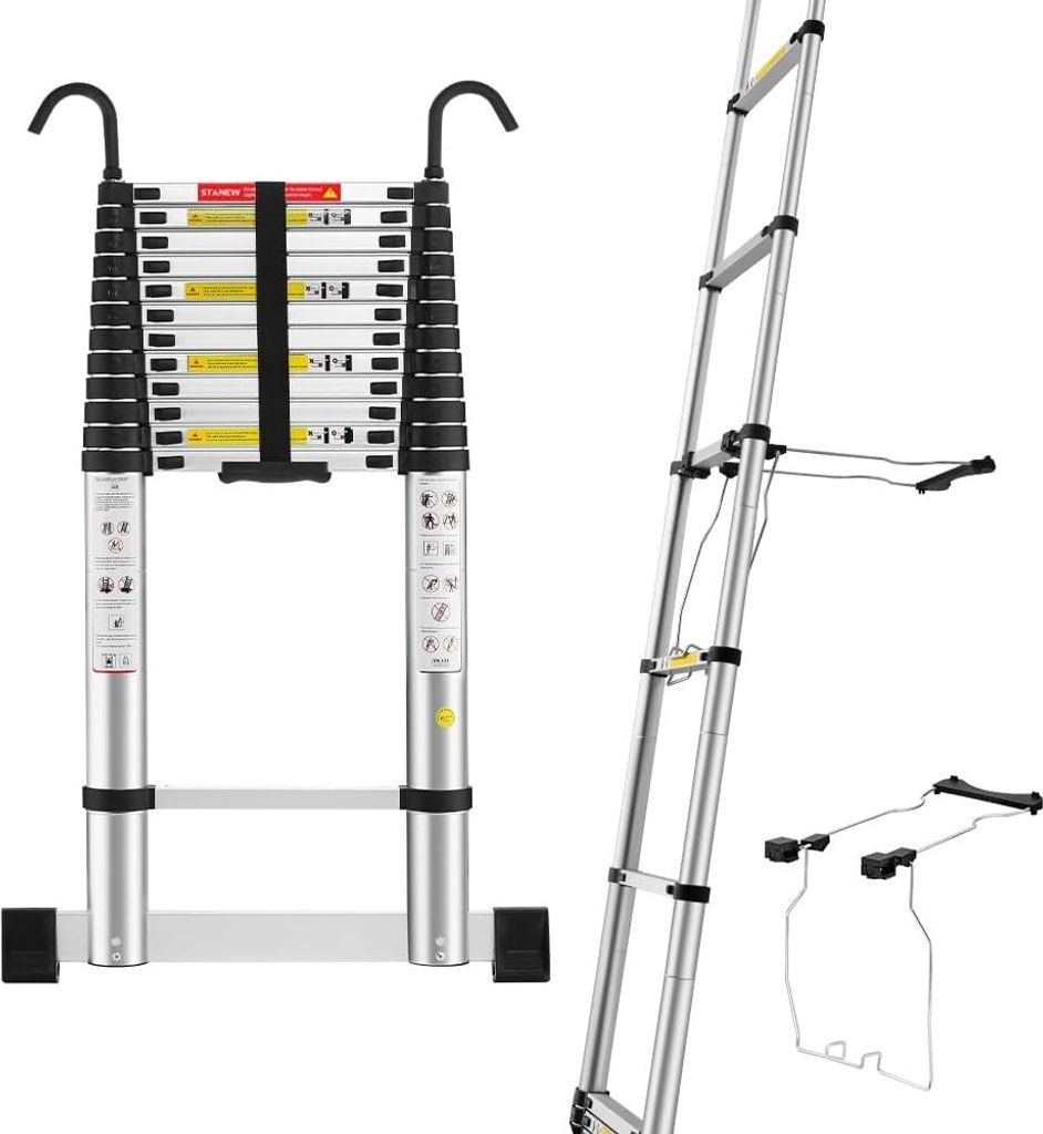STANEW 5M Teleskopleiter Aluminium mit Leiterstabilisator, Produktbild 