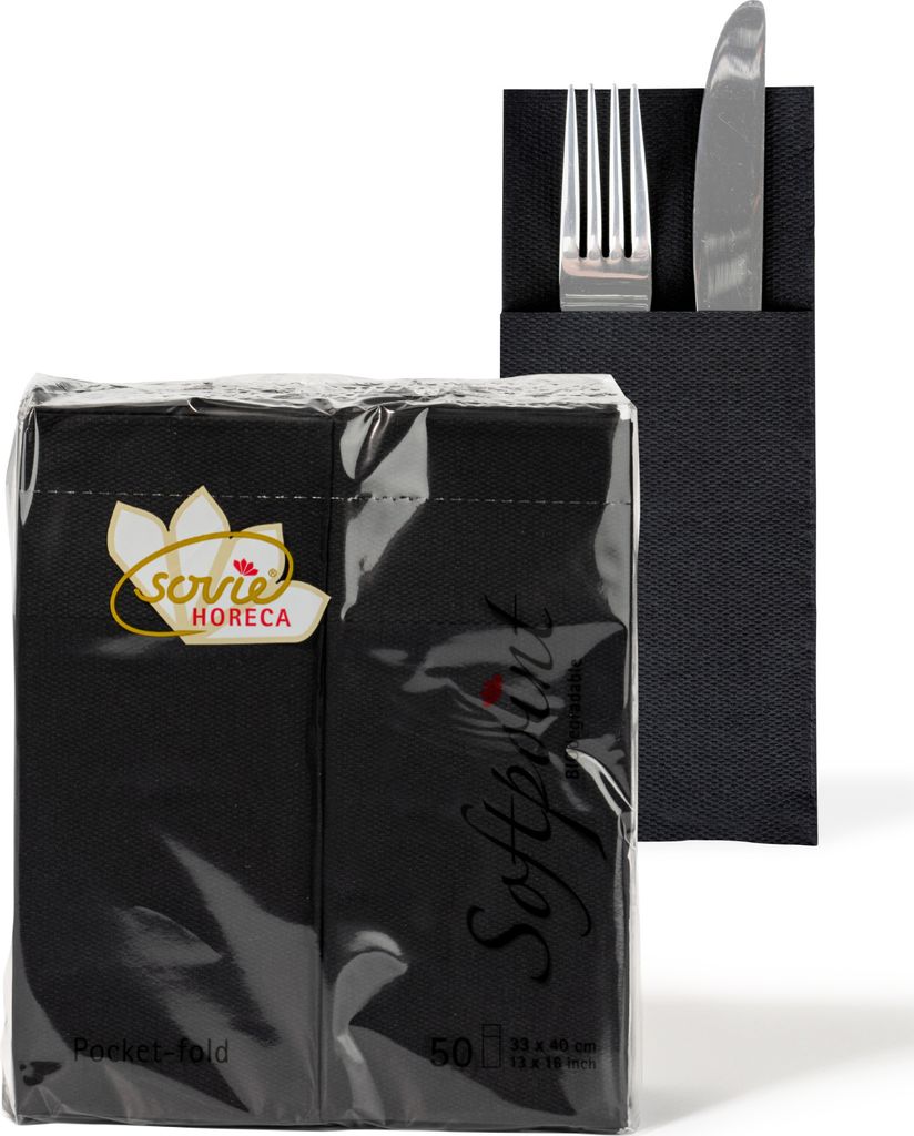 Sovie HORECA Besteckserviette Softpoint "Pub" in Schwarz, 40 x 33 cm, 1/8 Falz, 50 Stück