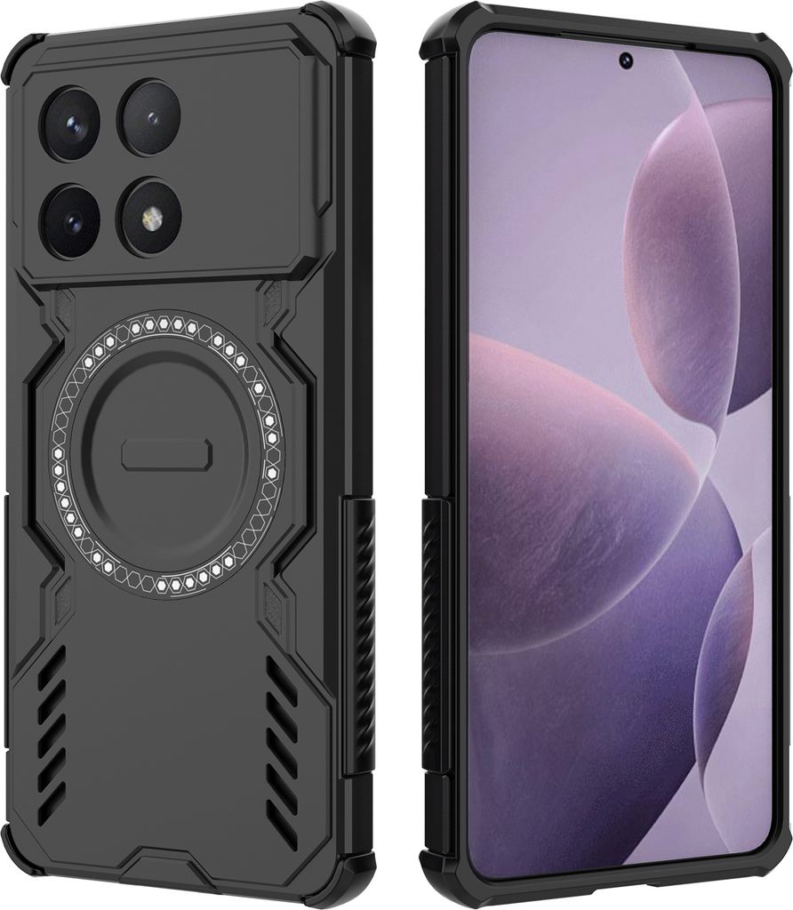 Magnetisch Hülle für Xiaomi Poco F6 Pro / Redmi K70 / K70 Pro, Hybrid PC TPU Stoßfestes Loch Wärmeableitung Handyhülle Schwarz