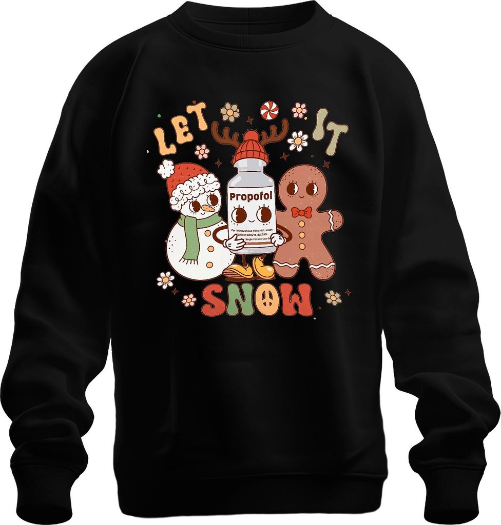 Let It Snow Propofol Schneemann Lebkuchenmann niedlich Uni Sweatshirt Pullover, Schwarz, S