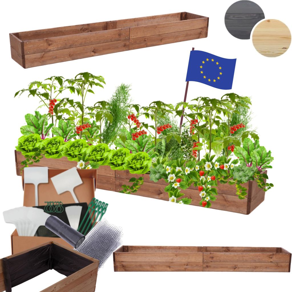 MODO24 Hochbeet Holz, Pflanzkasten, Massivholz, Kiefer, Kräuterbeet, Blumenkasten, Garten, Terrasse, 18x203x30 cm, Braun, ZP06