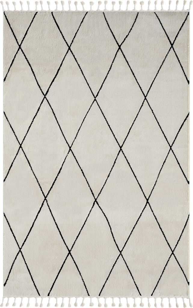 MY-RUG Teppich, Freya, 290x200, Weiß, Hochflorteppich, modern, marokkanisches Design, flauschig weich, Skandi-Rautenmuster, rechteckig