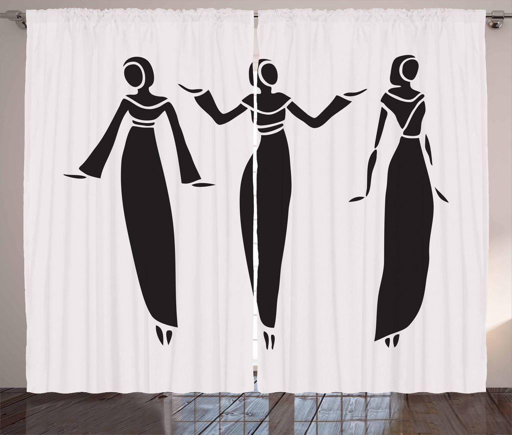 ABAKUHAUS Ethnisch Rustikaler Vorhang, Mädchen in Hijab, Wohnzimmer Universalband Gardinen mit Schlaufen und Haken, 280 x 175 cm, Weiß Schwarz