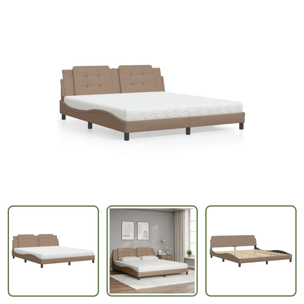 The Living Store Bett mit Matratze Cappuccino-Braun 180x200 cm Kunstleder