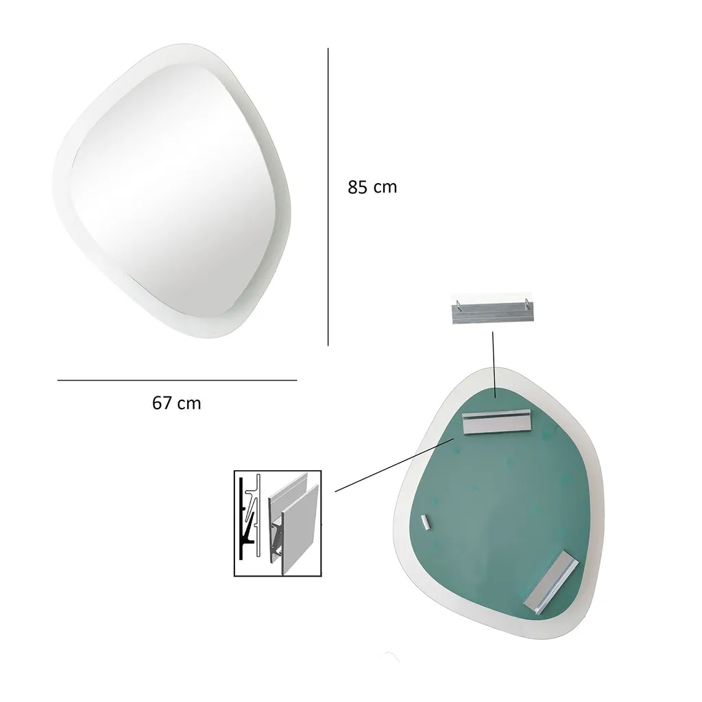 Miroir Aqua Soho Skye Decor en verre trempé transparent 67 x 85 cm