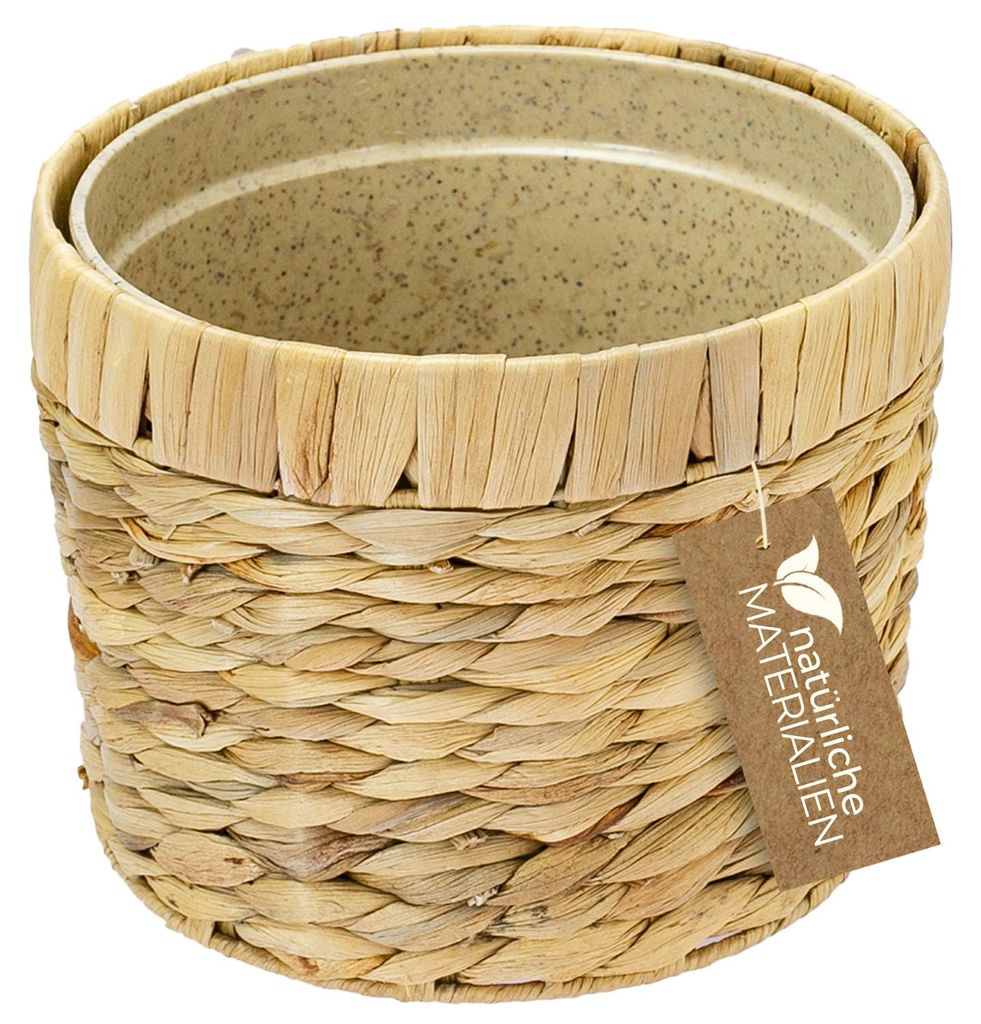 HMF 37280-19CM Nachhaltiger Blumentopf rund geflochten aus nachwachsenden Rohstoffen 19 cm Durchmesser