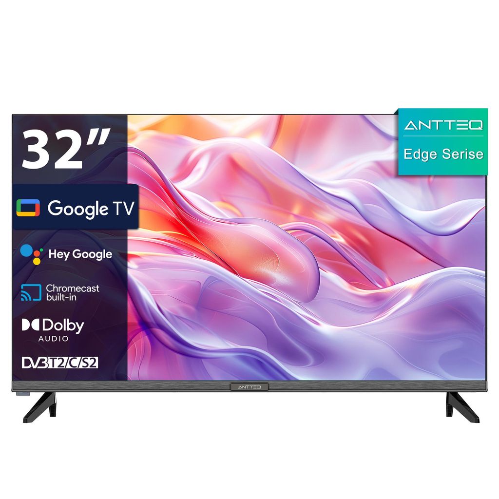 AntteQ G32-AH3.Q1L Smart TV 32 Zoll Fernseher HD 720P, DAZN, Play Store, Bluetooth-Sprachfernbedienung, Netflix, Prime Video, Wi-Fi, Triple Tuner