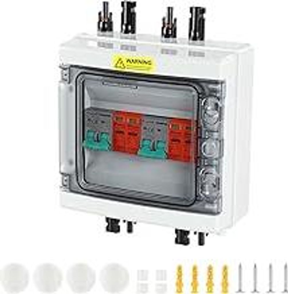 Überspannungsschutz PV DC 1000V mit Blitzschutz Leitungsschutzschalter,40A Spannungsschutz 2 in 2 Out für Photovoltaik,IP65 & UV-Beständig