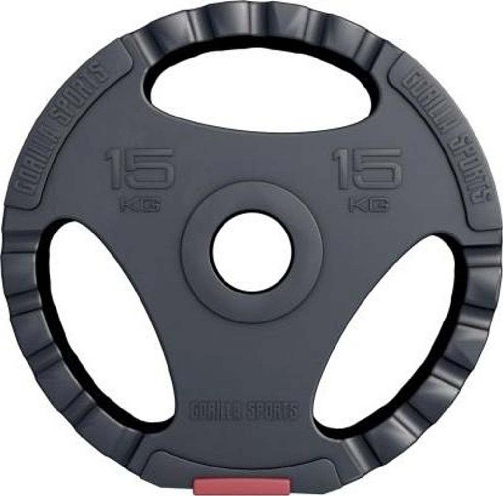 A single black weight plate with three grip holes and the brand name "GORILLA SPORTS" embossed on it.