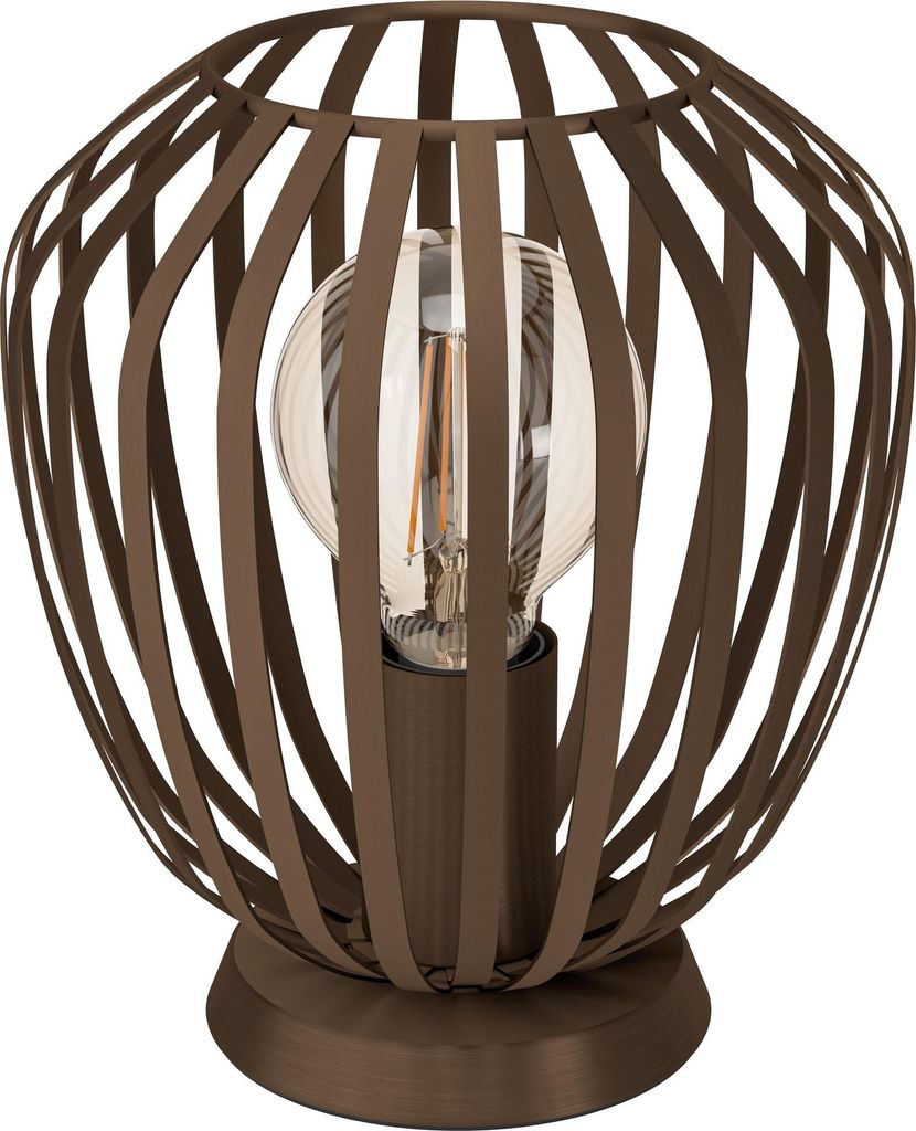 EGLO Tischlampe Espinal, Nachttischlampe mit Draht Lampenschirm, Tischleuchte aus Metall in Bronze, E27 Fassung, 22,5 cm
