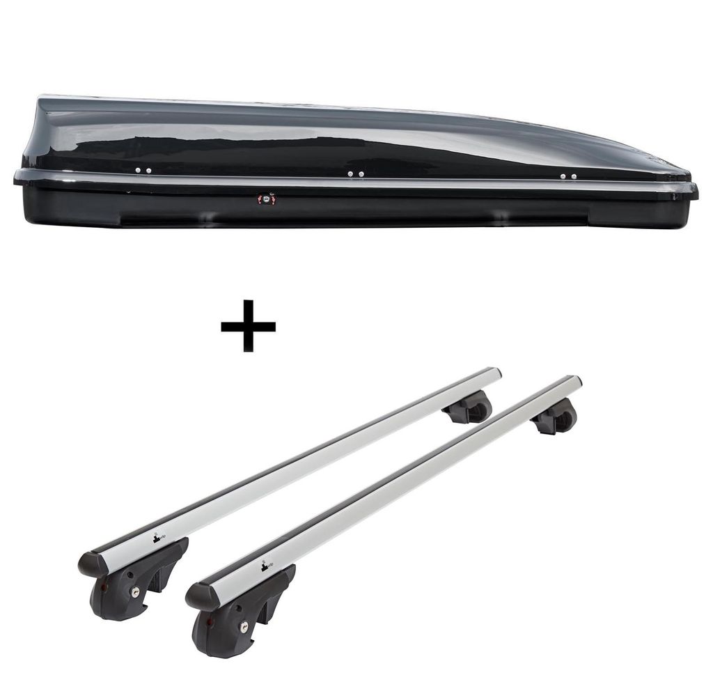 Skibox MAA460 460Ltr schwarz glänzend + Alu Relingträger VDP004L kompatibel mit für Audi A4 Avant 96-07