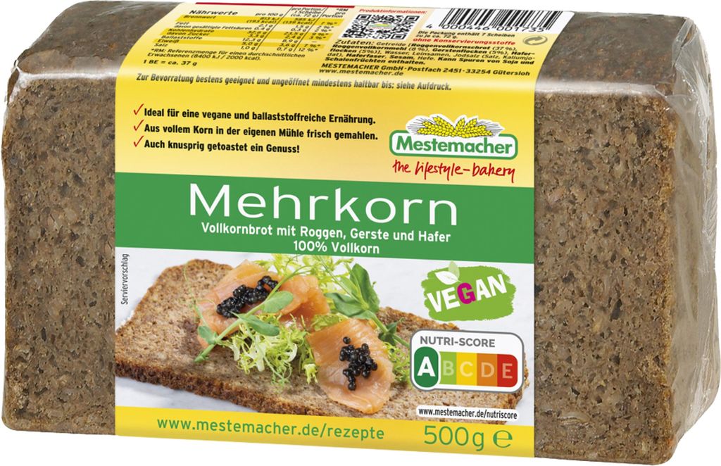 Mestemacher Mehrkornbrot Vollkorn Roggen Gerst und Hafer Produktbild 