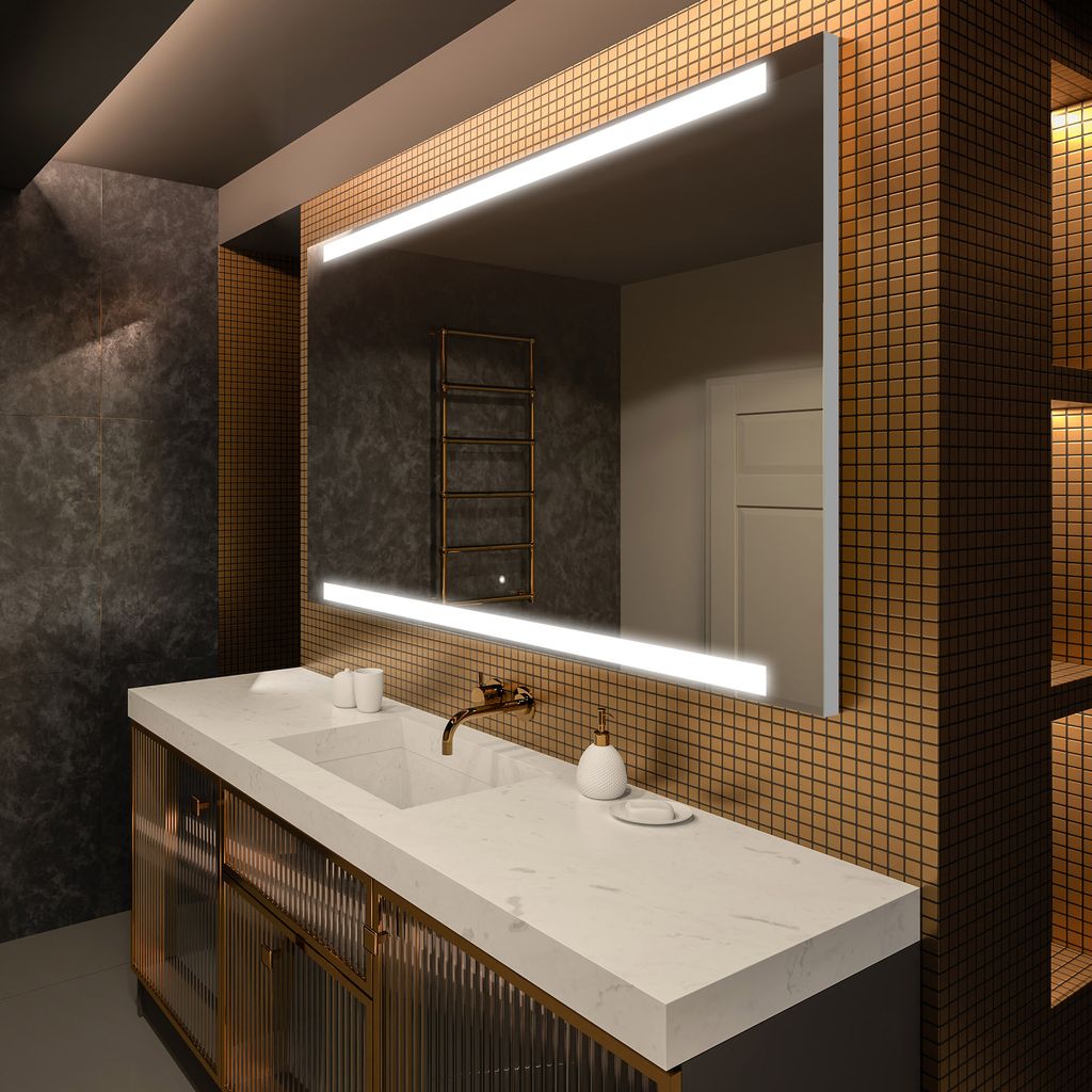 Artforma Badspiegel 140x60 cm - mit LED Beleuchtung - LED Farbe Kaltweiß 7000K - Individuell Nach Maß - Beleuchtet Wandspiegel Lichtspiegel Badez...