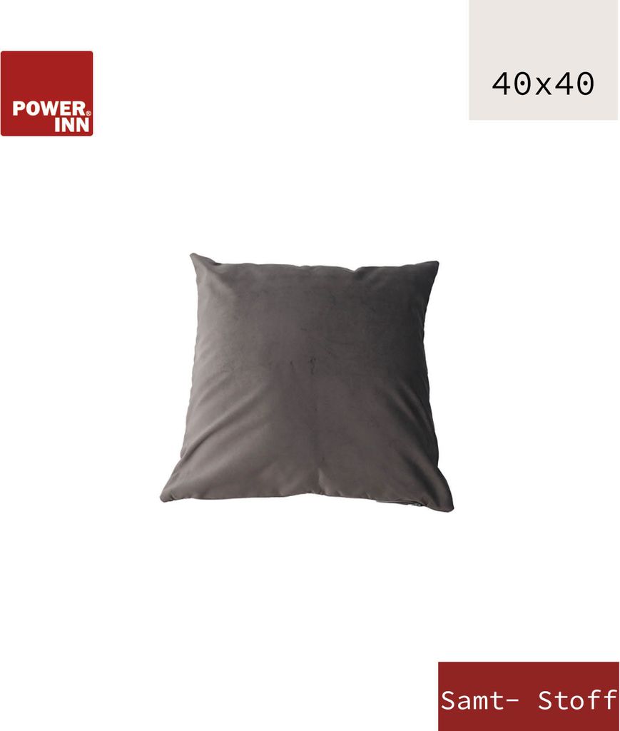 POWER INN Kissenbezug | 40x40cm | Grau | Samtstoff | Kissenhülle | Waschbar bei 30°C