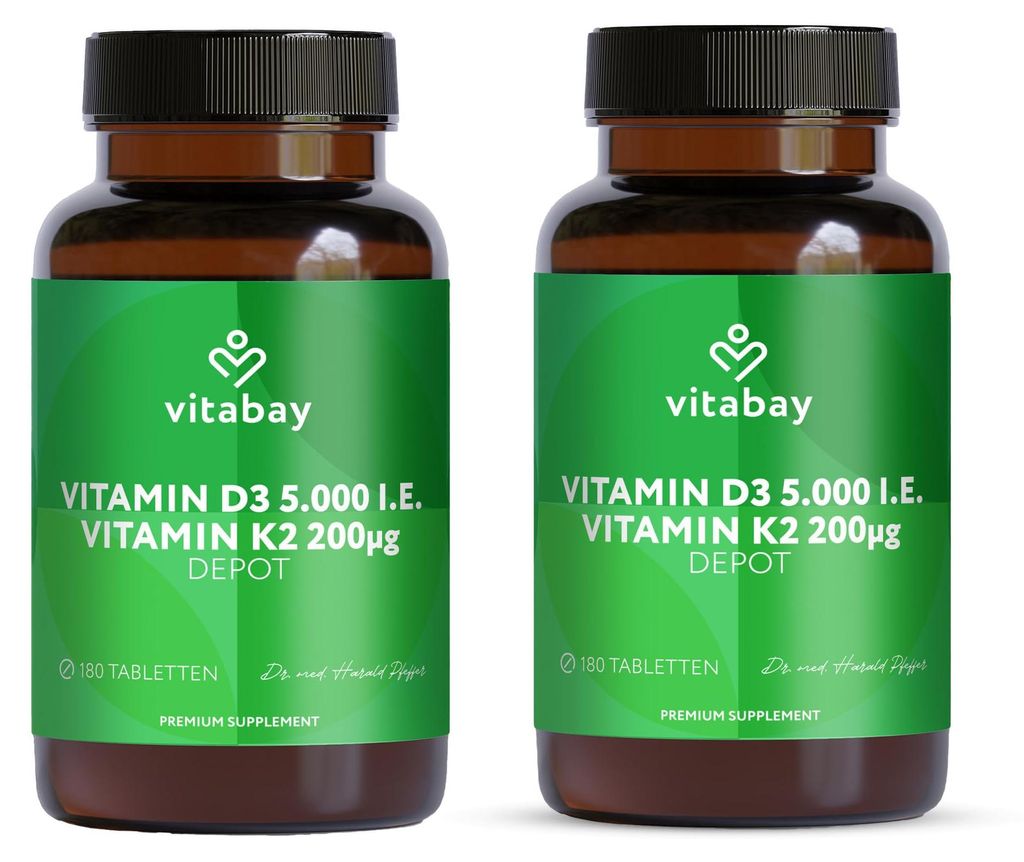 Vitabay Vitamin D3 + K2 Depot – 360 vegane Tabletten – Produktbild 