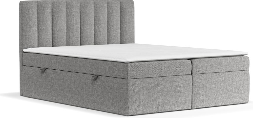 Boxspringbett Livia Interiors Novento, Bett 140x200 cm, mit Bettkästen, Doppelbett, H3 Bonell - Matratze und Topper, Webstoff Inari, Hellgrau Farbe