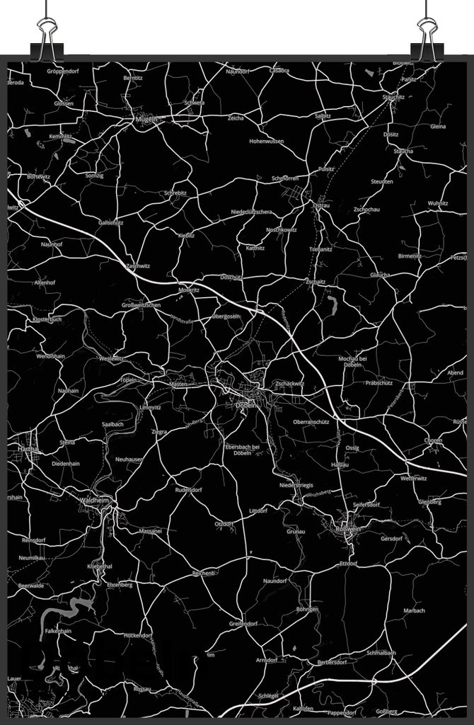 Mr. & Mrs. Panda Bild Döbeln DIN A3 - Geschenk, Stadt, Wanddekoration, Wandbild, Dorf Karte Landkarte Map Stadtplan, Plakat, Kunstdruck, wanddruck
