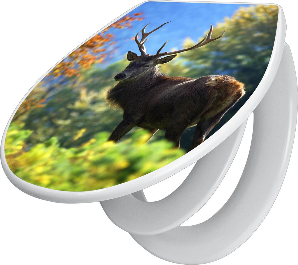 banjado Familien WC Sitz mit Absenkautomatik 37x44,5x5cm -Hirsch - Klodeckel/Klobrille mit kindersitz aus hochwertigem Polypropylen - universeller ...