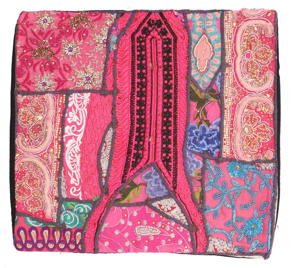 Patchwork Kissenhülle, Dekokissen Bezug aus Rajasthan, Einzelstück - Muster 16, Pink, Baumwolle, 40*40*0,5 cm, Zierkissen, Dekokissen, Sofakissen